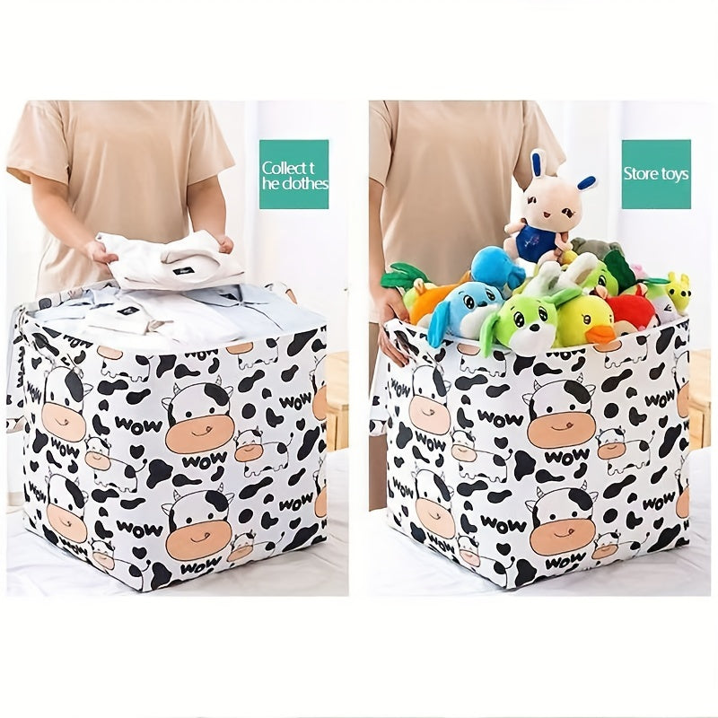 Cartoon Cow Pattern Storage Box Zipper Large Capacity Organizer