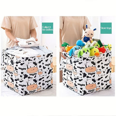 Cartoon Cow Pattern Storage Box Zipper Large Capacity Organizer