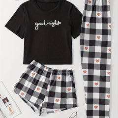 Letter Print Pajamas Set Short Sleeve Top & Bottom Women's Sleepwear