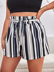 Women's Plus Stripe Print High Rise Shorts with Belt