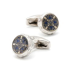 French Vintage Silver Men's Cufflinks, Round Pattern