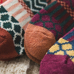 5 Pairs Geometric Pattern Colorblock Socks Women's Stockings