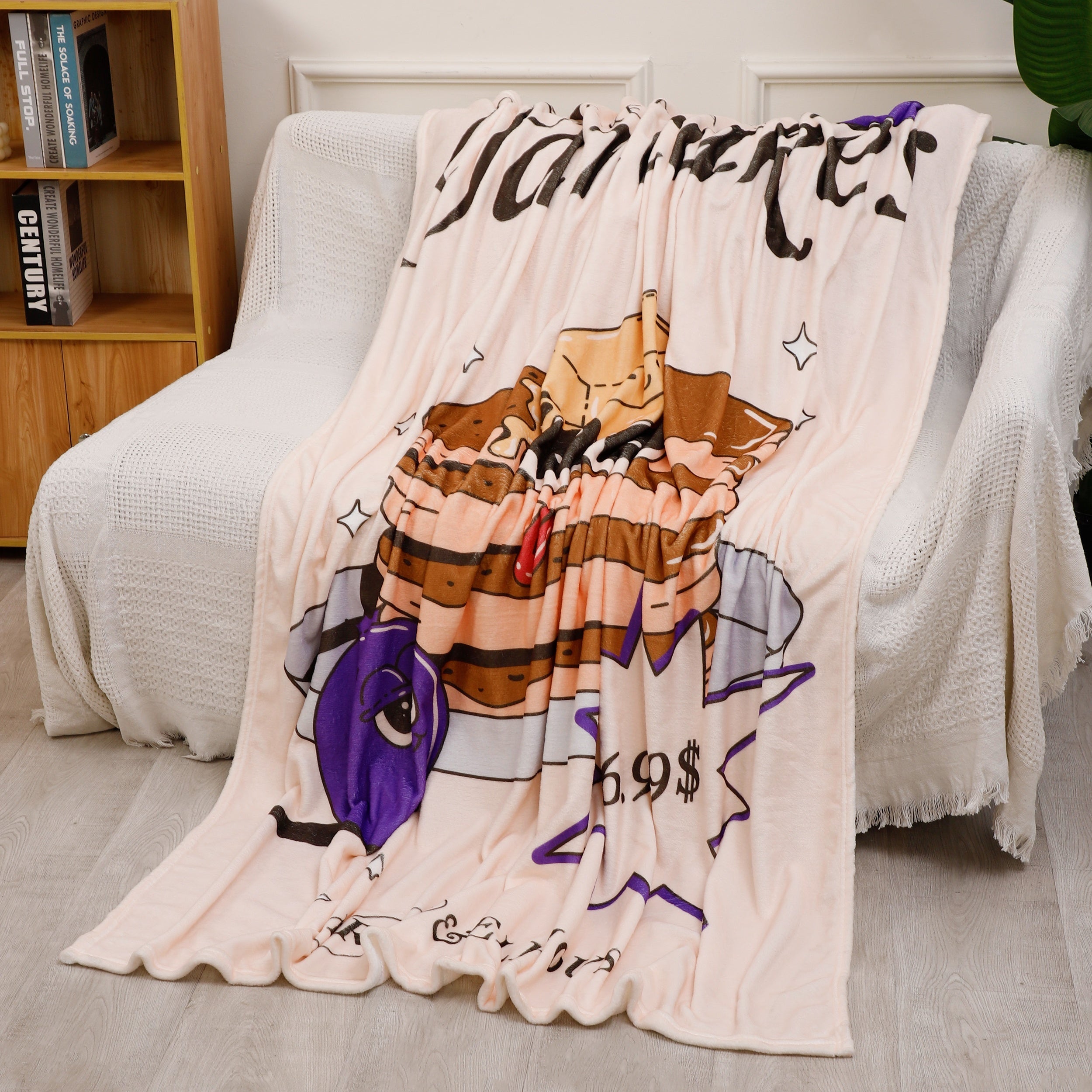 Soft Warm Pancakes Logo Flannel Blanket for Sofa Office Bed Camping & Travel
