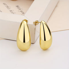 Melon Seed Water Drop Stud Earrings Minimalist Golden Silver Chunky