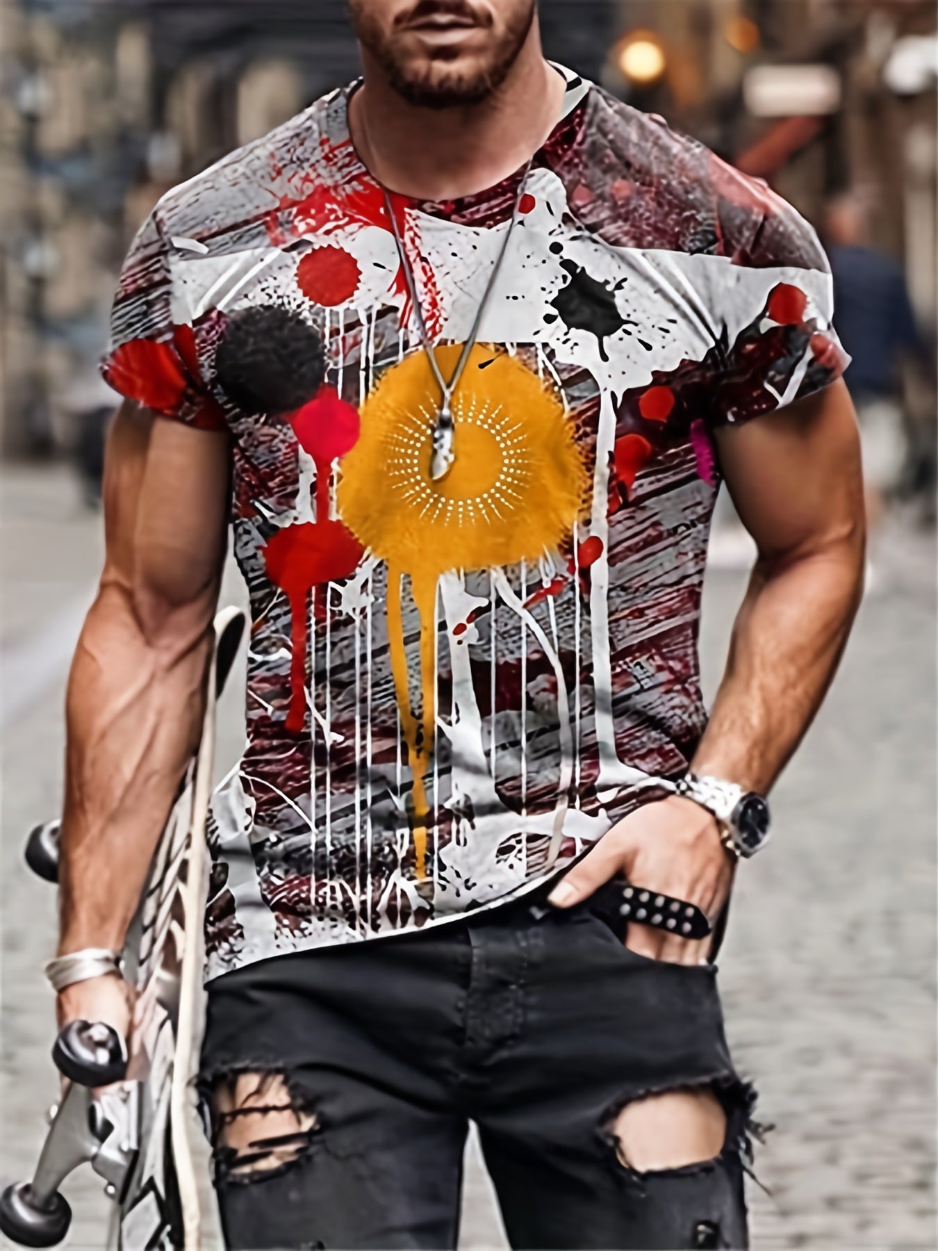 Men's Splatter Graphic T-shirt 3D Print Stretchy Short Sleeves