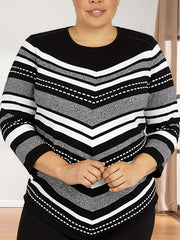 Women's Plus Colorblock Stripe Half Sleeve Sweater