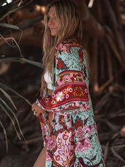 Boho Cardigan Women's Plus Floral Print Open Front Cardigan