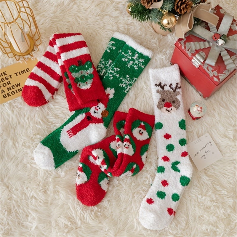 15 Pairs Cartoon & Christmas Fuzzy Socks Women's Stockings