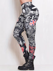 Gothic Leggings Allover Skull Print High Rise Stretch Skinny