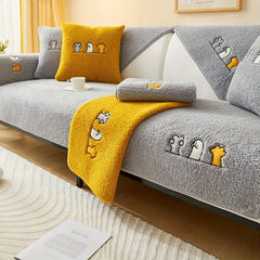 Winter Sherpa Cat Paw Sofa Slipcover Plush Embroidery Boho Furniture