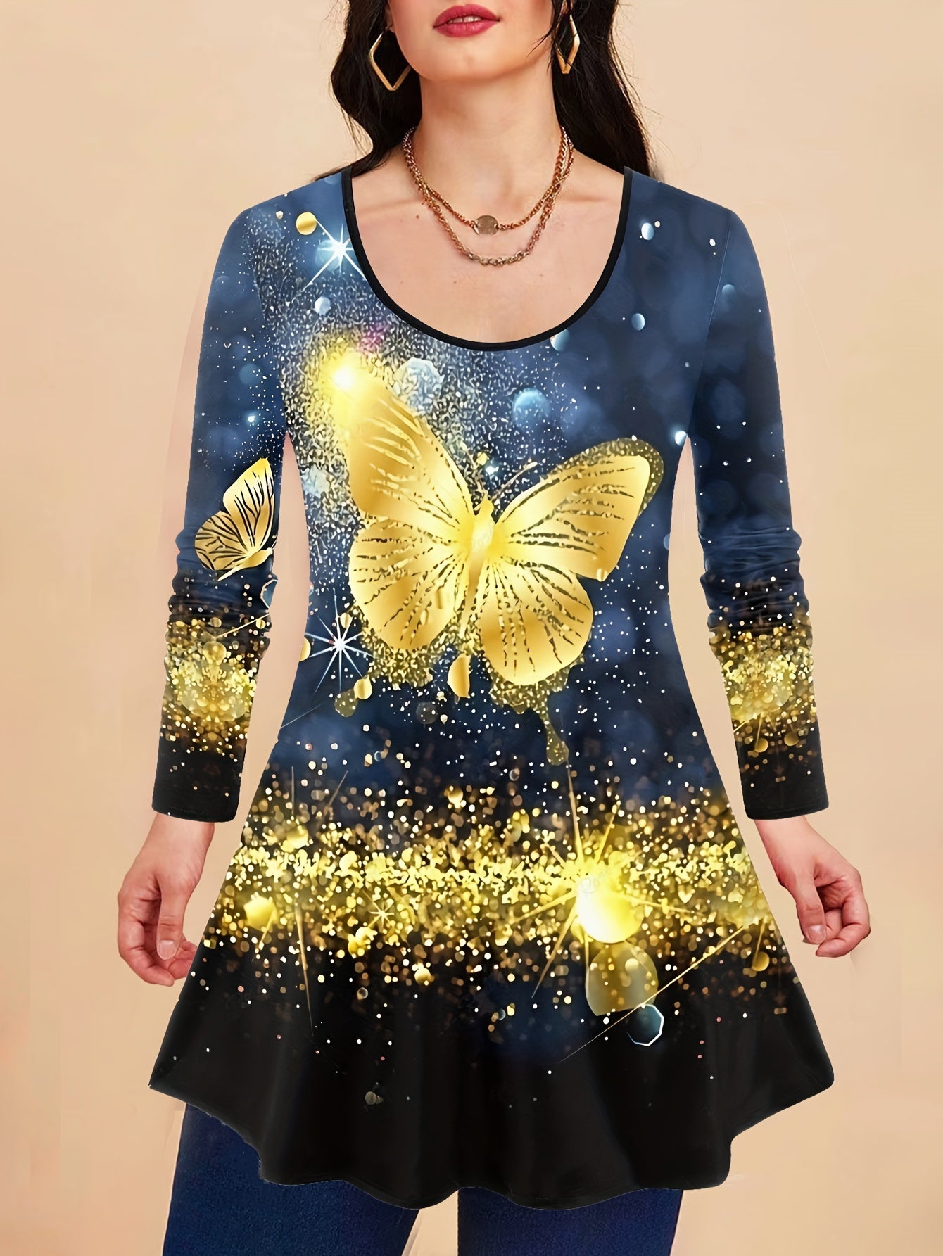 Women's Plus Butterfly Print Top & Pants Set