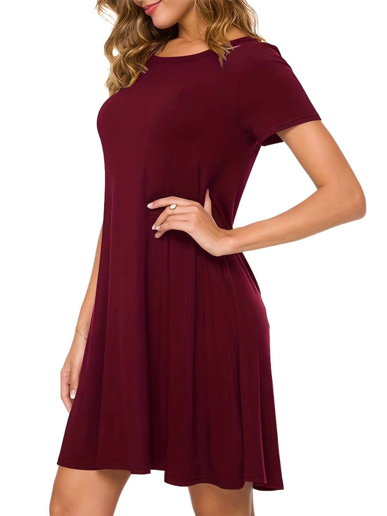 Casual Crew Neck Short Sleeve T-shirt Dress Women's Clothing