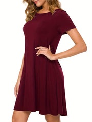 Casual Crew Neck Short Sleeve T-shirt Dress Women's Clothing