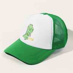 Green Dinosaur Trucker Hat Block Baseball Cap Adjustable Mesh Sunshade Dad Hat