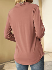 Solid Lantern Sleeve V Neck Blouse