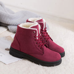 Women's Fleece Ankle Snow Boots Thermal Lace Up Flat Shoes