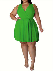 Basic V Neck Tank Knee Length Dress