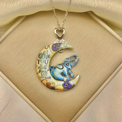 Colorful Funky Animals Elephant Moon Pendant Necklace Jewelry Accessories