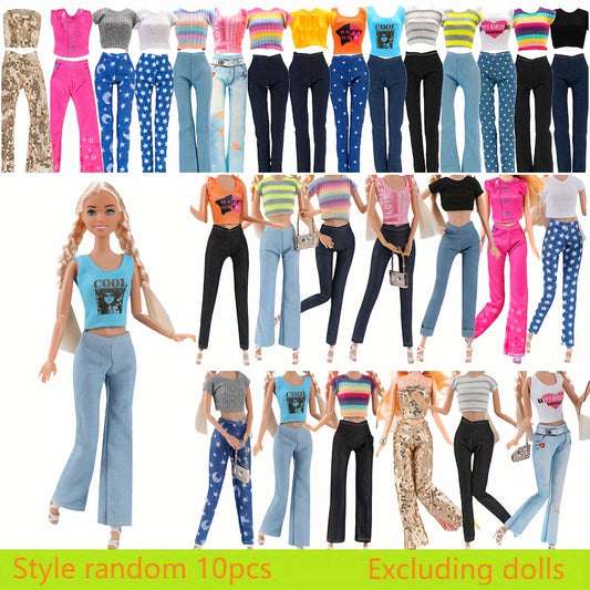 10 Randomly Styled Outfits 11.5" Dolls 5 Tops 5 Pants Gift Set Children