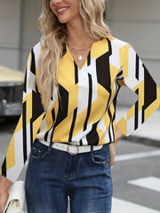Colorblock Geo Print Notched Neck Top