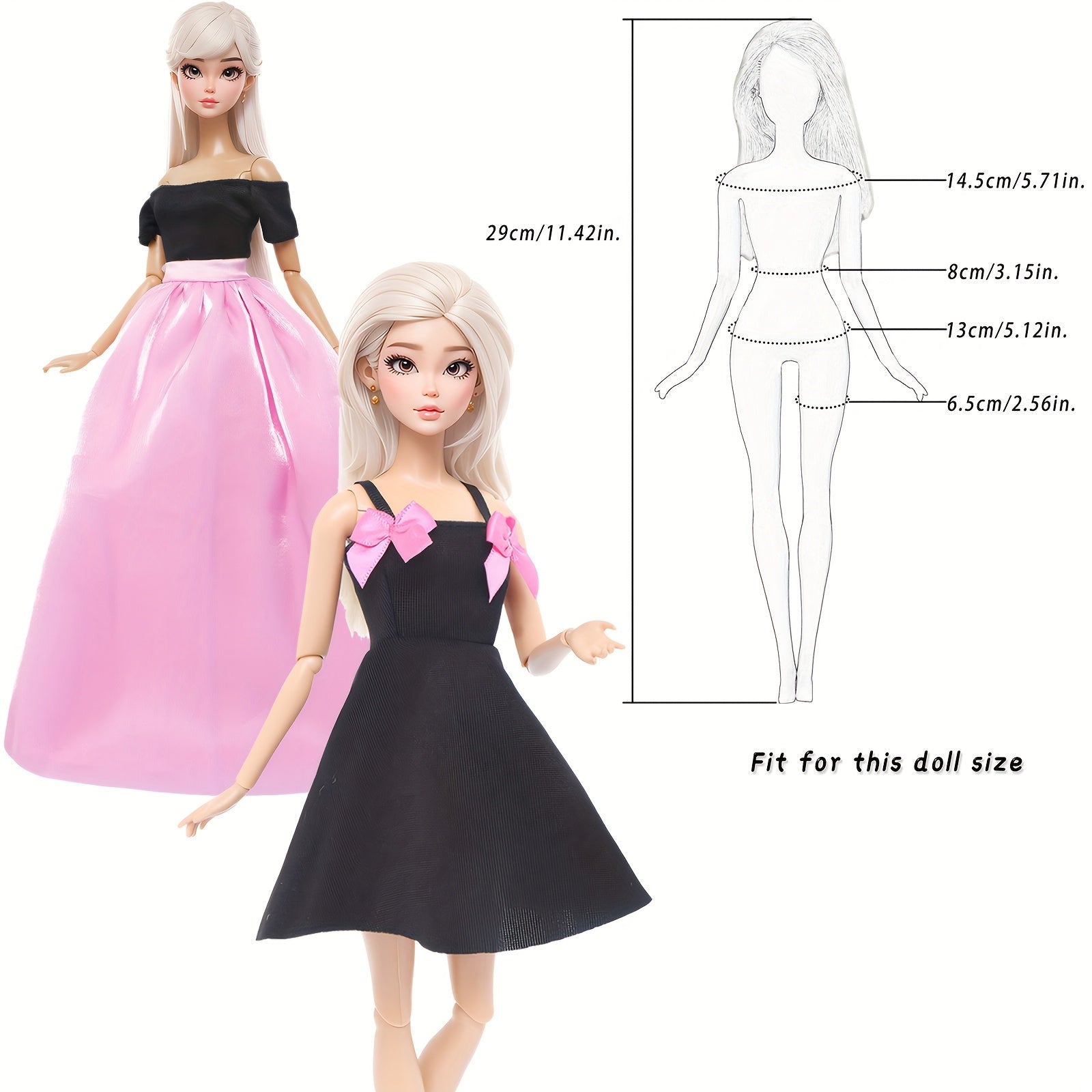 5pcs 11.5in Girl Doll Outfit Set Princess Dresses Skirts Casual Wear