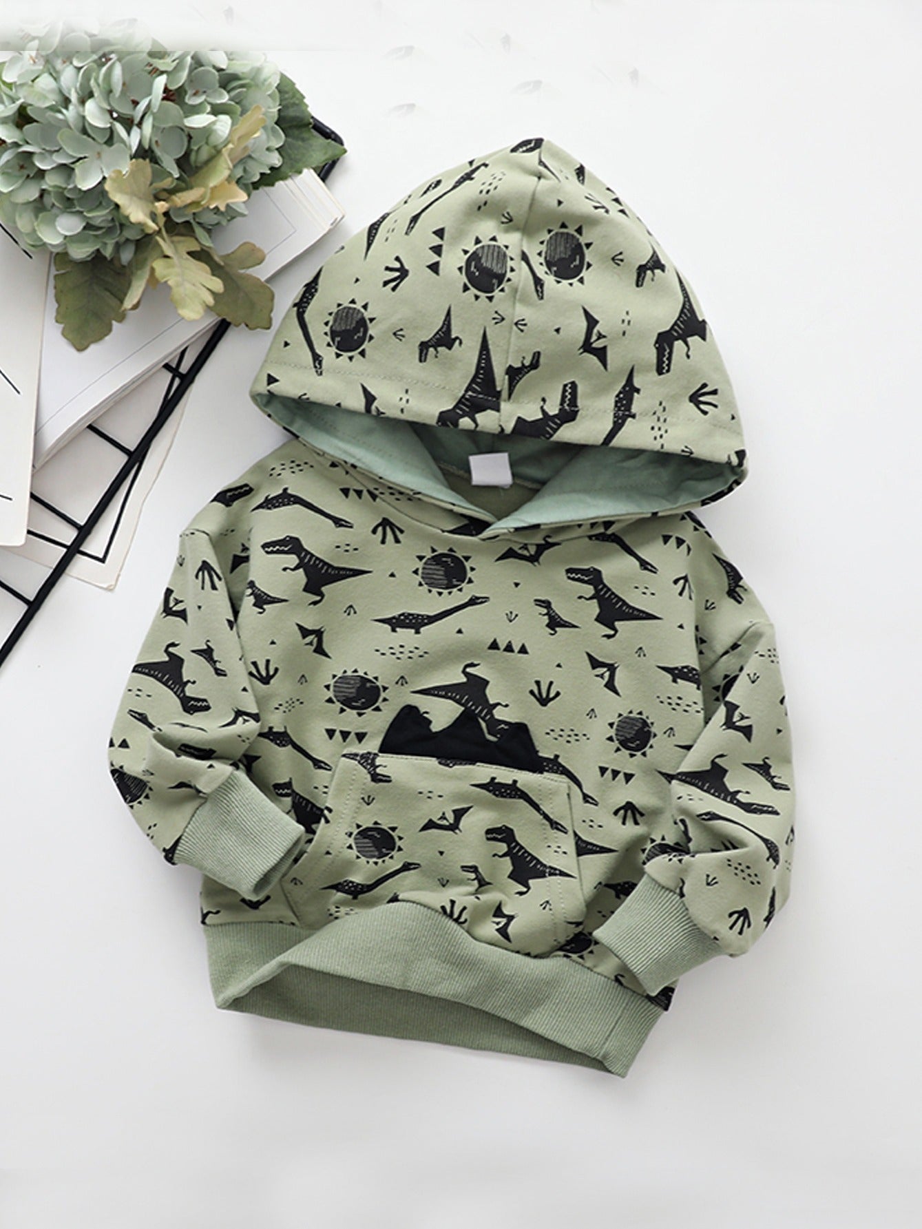 Boys Dinosaur Print Crewneck Hoodie Sweatshirt