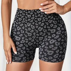 Leopard Print High Waist Yoga Shorts