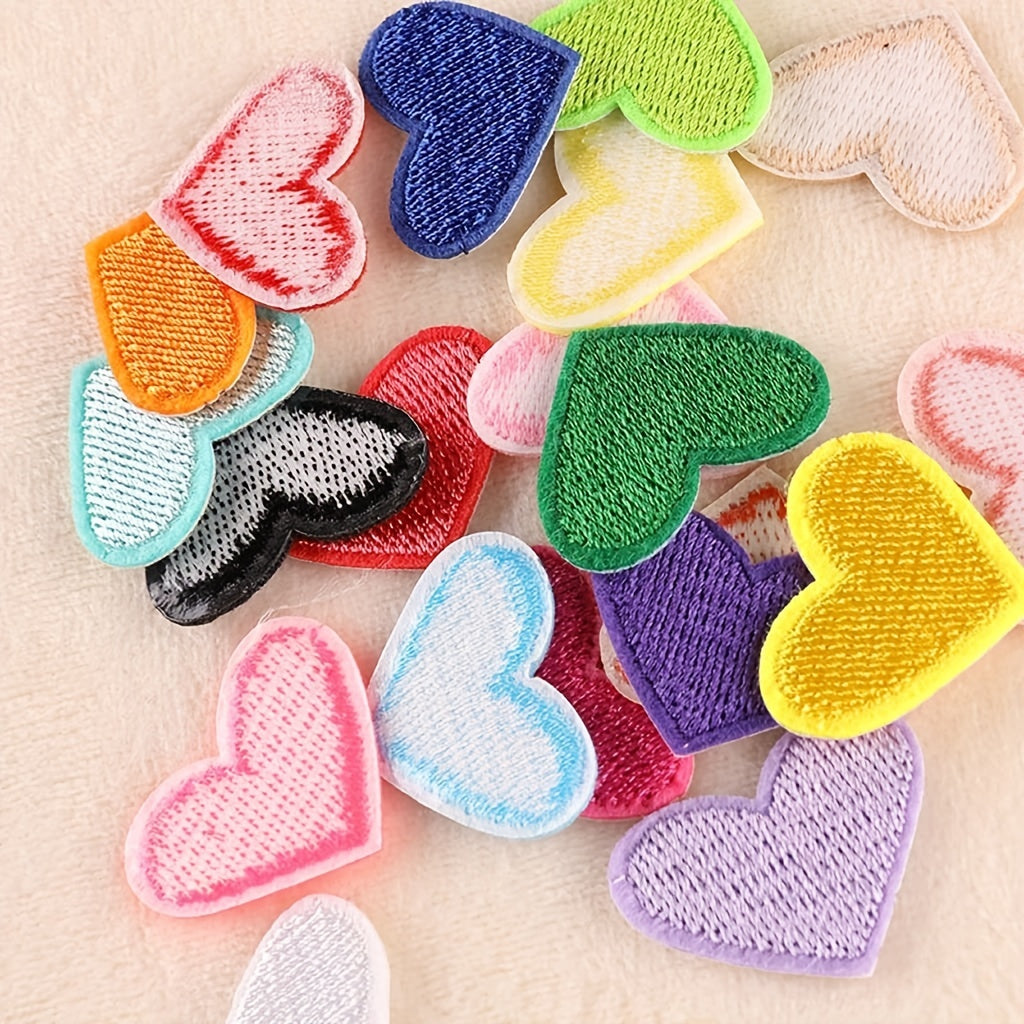 15pcs Heart Shape Iron On Patches - 15 Colors Small Heart Sew On Applique