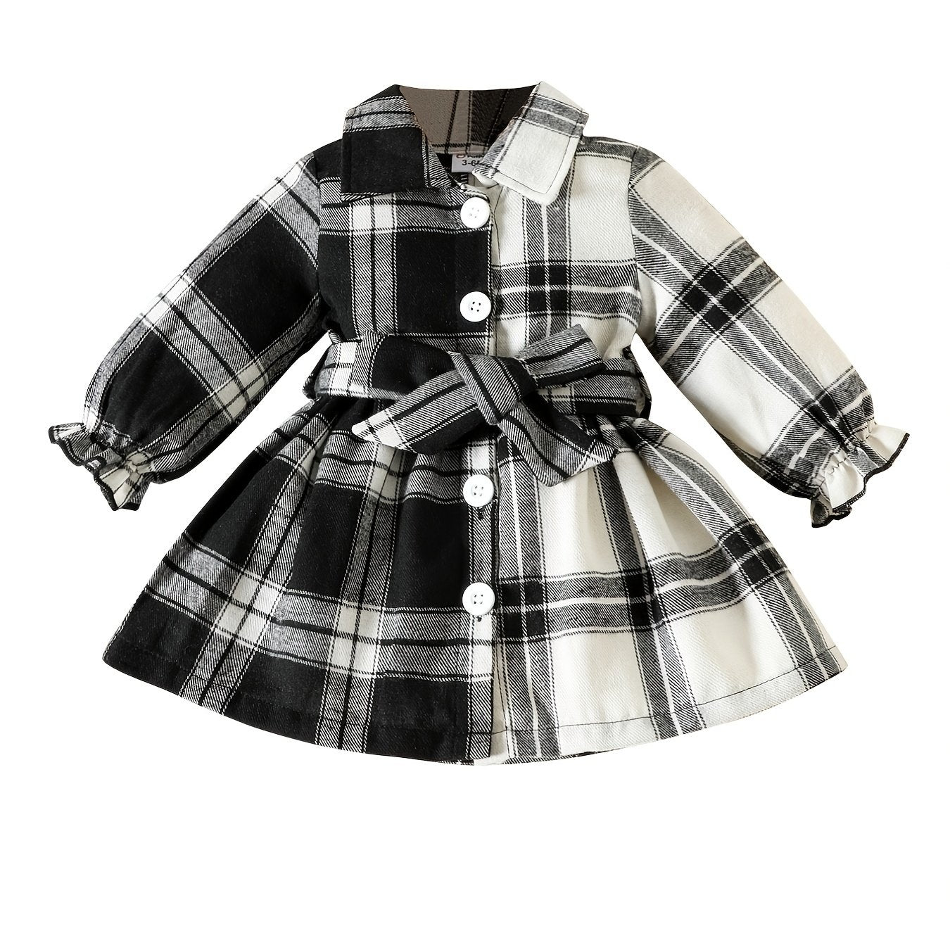 Plaid Contrast Ruffle Cuff Tunic Dress Baby Girls
