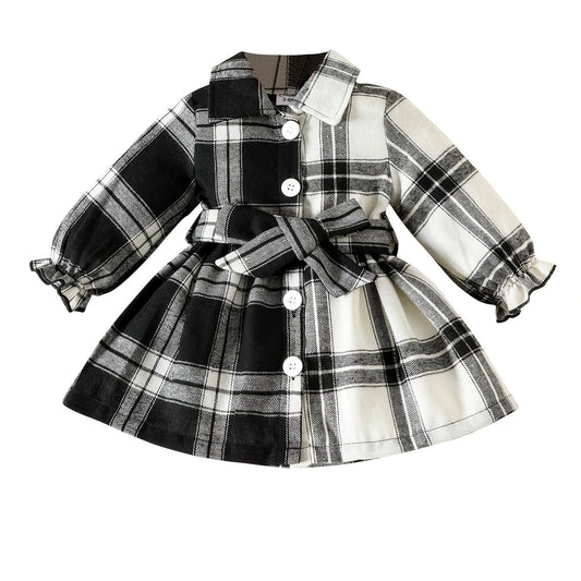 Plaid Contrast Ruffle Cuff Tunic Dress Baby Girls