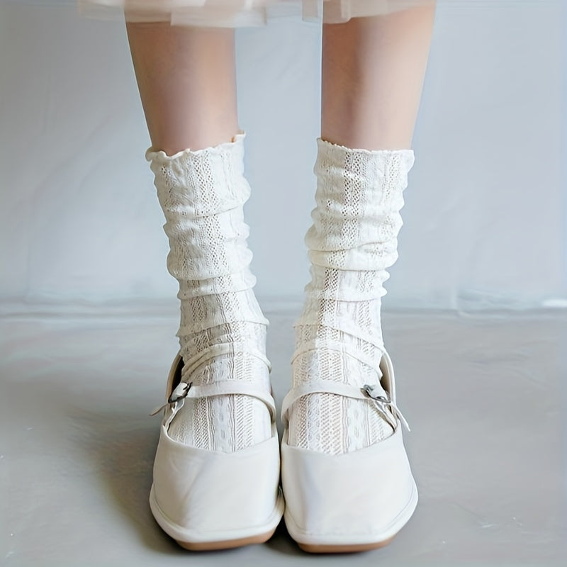 Women's Solid Mid Tube Socks Breathable & Comfy Stockings