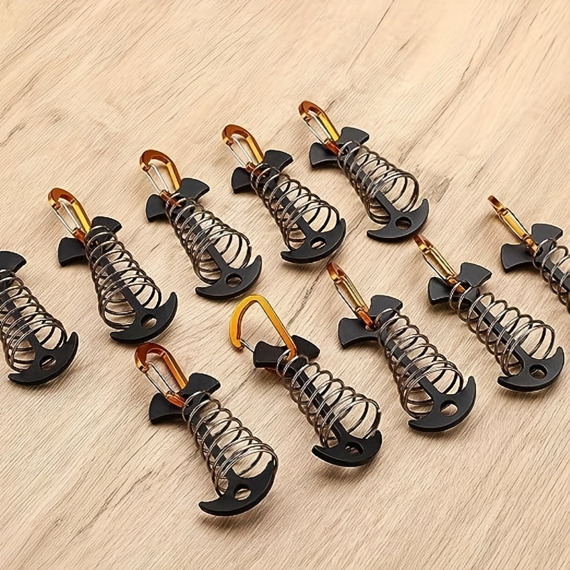 10pcs Fishbone Deck Anchor Pegs With Carabiners Aluminium Tie Down Stakes
