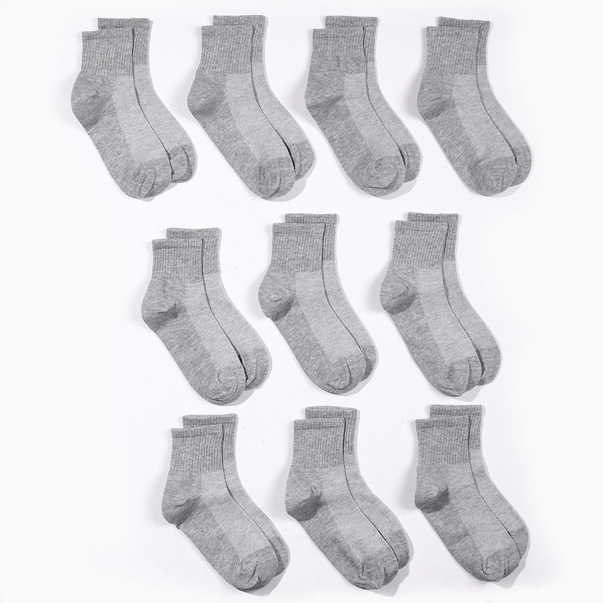 10 Pairs Grey Mid Tube Socks for Boys Girls