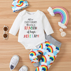 Cartoon Graphic Baby Layette Set: Bodysuit, Pants, Hat