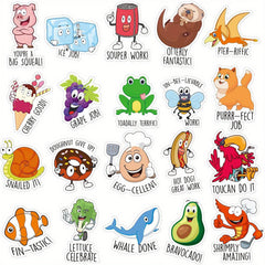 200 Punny Rewards Stickers Positive Motivational Labels Cartoon Animal Incentive