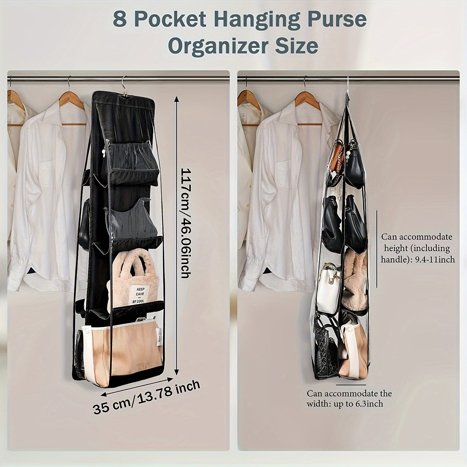 Double Side Hanging Handbag Organizer Storage Bag Holder with Pockets