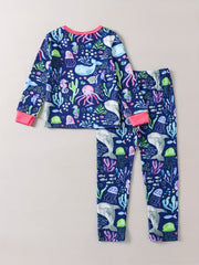 Kids' 2pcs Pajamas Set Jellyfish Whale Print Long Sleeve Top & Pants
