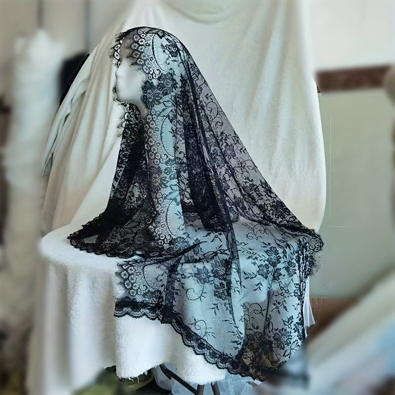 Bridal Veil Mid Length Lace Headscarf for Weddings Parties