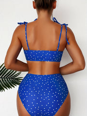 Polka Dots Print Tie Shoulder 2 Piece Set Bikini Swimsuit