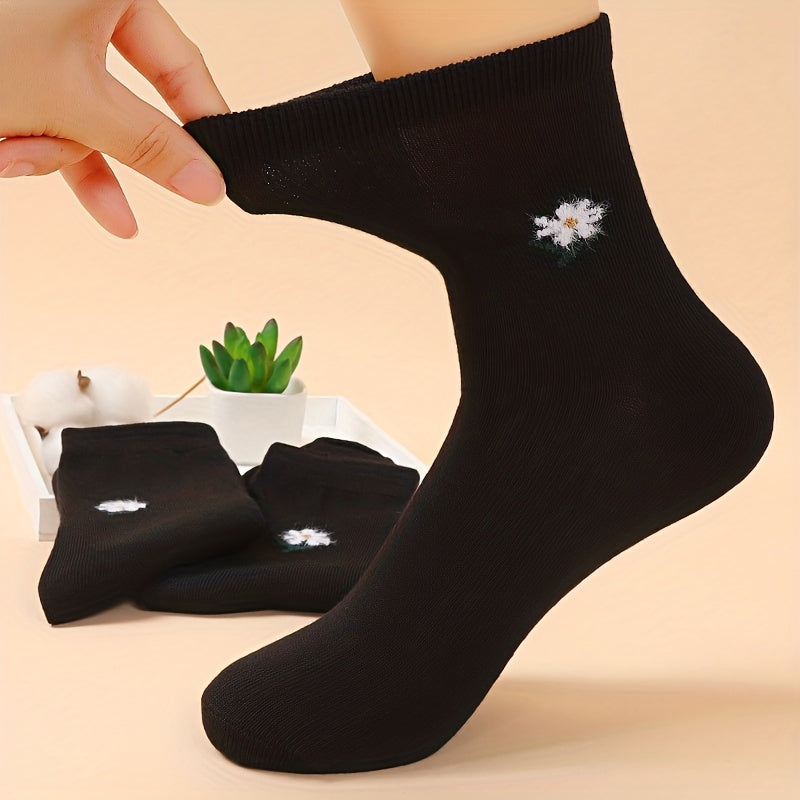 5 Pairs Floral Print Socks Breathable Mid Tube Stockings