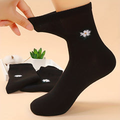 5 Pairs Floral Print Socks Breathable Mid Tube Stockings