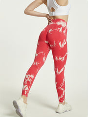 Red Tie Dye Running Pants High Waist Yoga Fitness Pants
