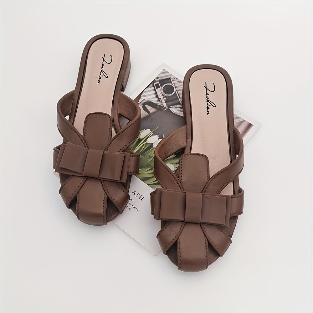 Women's Bowknot Flat Slides Closed Toe Slip On Shoes