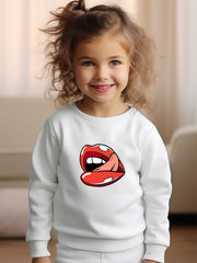 Girls Mouth Pattern Crew Neck Sweatshirt For Spring Fall Christmas Gift