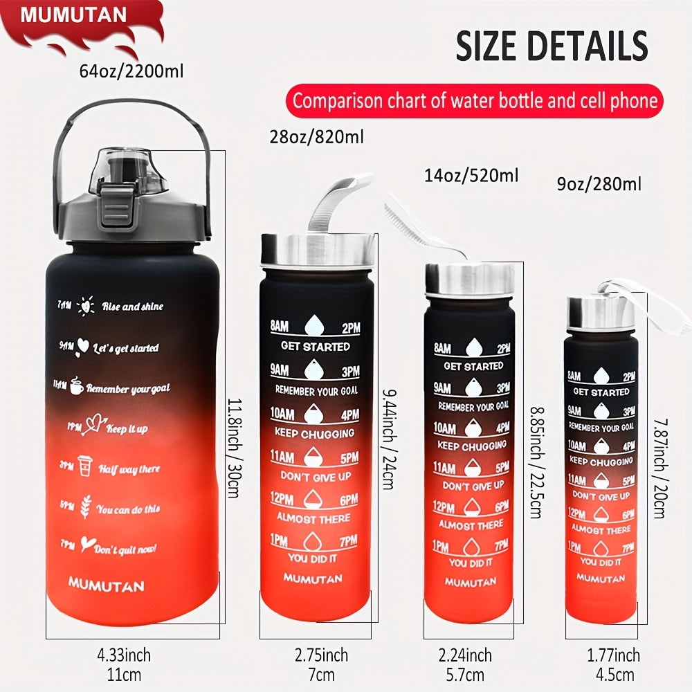 Motivational Water Bottle Set 64oz 28oz 14oz 9oz With Straw
