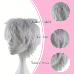 Men's 12in Anime Short Wig Cosplay Party Fiber Wig