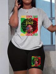 Juneteenth Print Summer Casual T Shirt & Biker Shorts Set