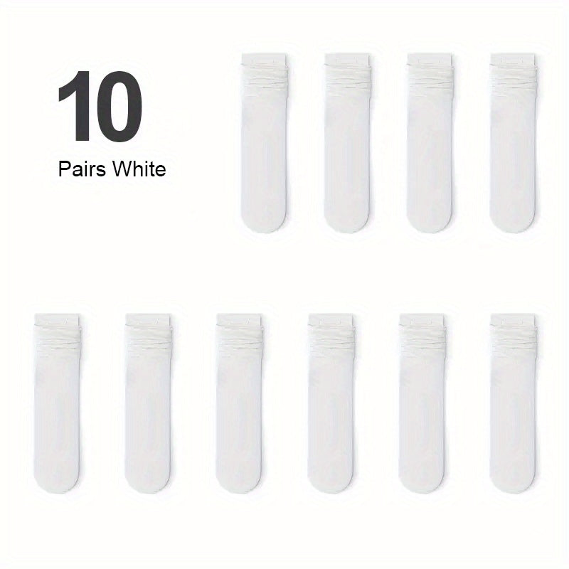 10 Pairs Women's Solid Mid Tube Socks Comfy Breathable Stockings