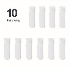10 Pairs Women's Solid Mid Tube Socks Comfy Breathable Stockings