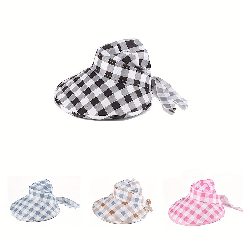 Plaid Pattern Visor Hat Wide Brim UV Protection Sun Hat